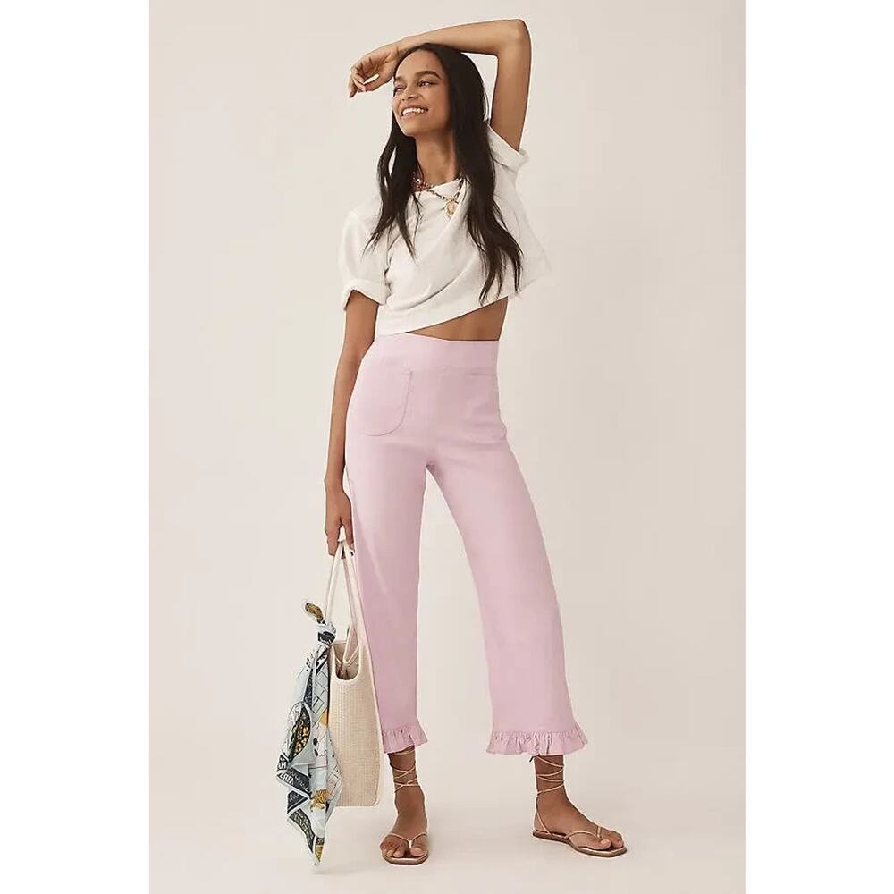 NWT Maeve The Colette Ruffle-hem Cropped Wide-leg Pants Sz 24Tall Lilac #8A548